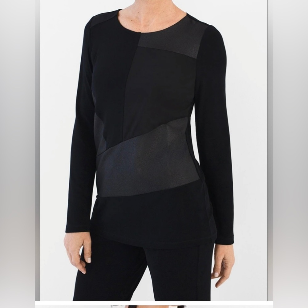 Travelers by Chico’s Black Mixed Media Patchwork Long Sleeve Top